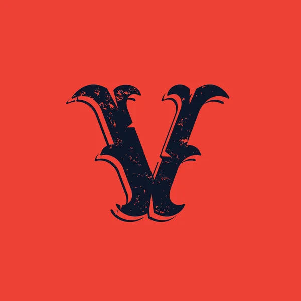 V harfi logo Vintage Batı Victoria grunge tarzı. — Stok Vektör