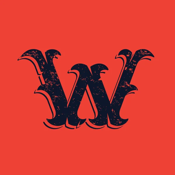 W betű logó Vintage Nyugat viktoriánus grunge stílus. — Stock Vector