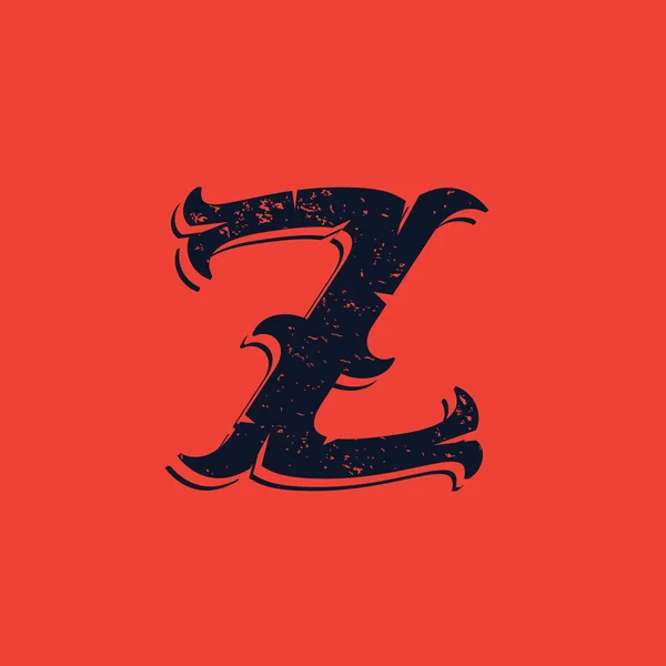 Z letter logo in Vintage western victorian grunge style. — Stock Vector