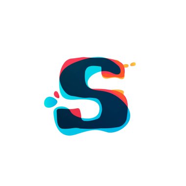 S letter logo with colorful watercolor splashes. 