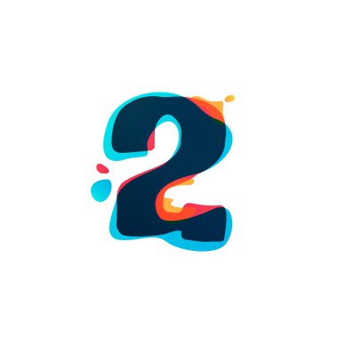 Number two logo with watercolor splashes.  clipart
