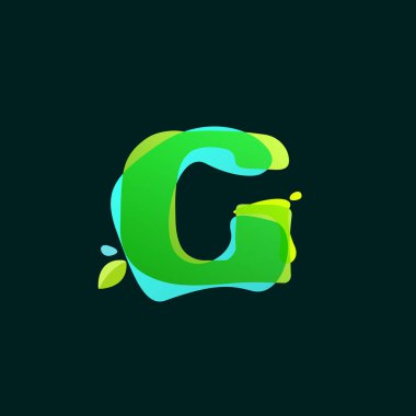 G harfi logosu ile yeşil suluboya sıçraması. 