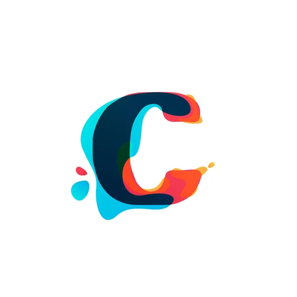 C letter logo with colorful watercolor splashes. — Stock Vector