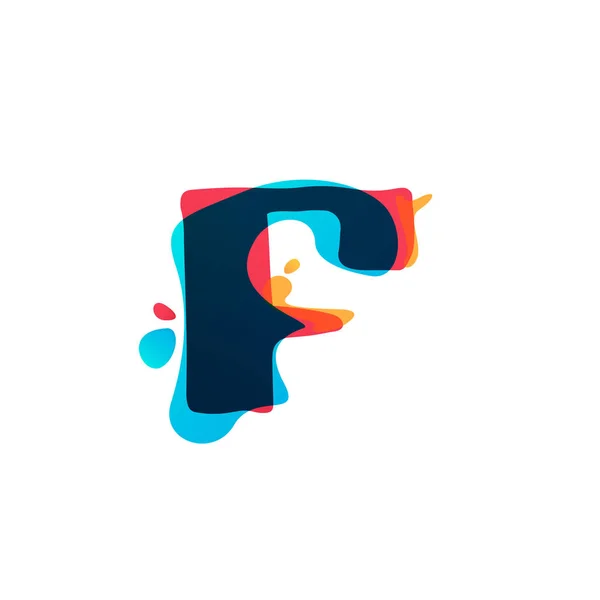 F letter logo with colorful watercolor splashes. — Stock Vector