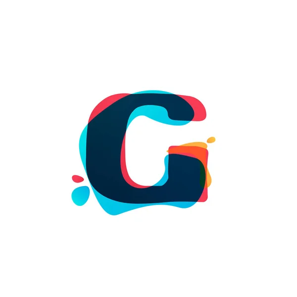 Λογότυπο γράμμα G με πολύχρωμες πιτσιλιές ακουαρέλα. — Διανυσματικό Αρχείο