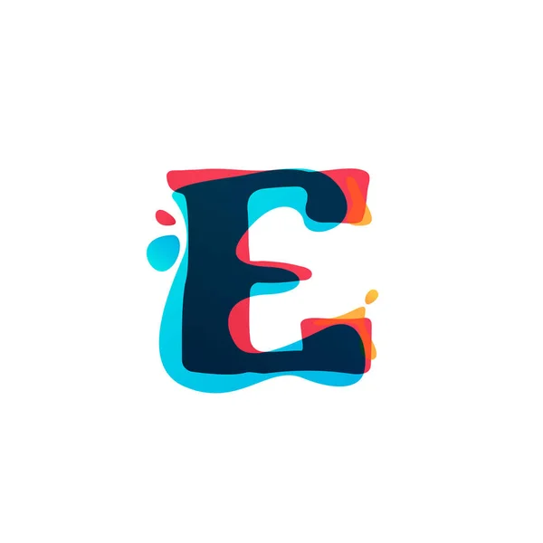E letter logo with colorful watercolor splashes. — Stock Vector
