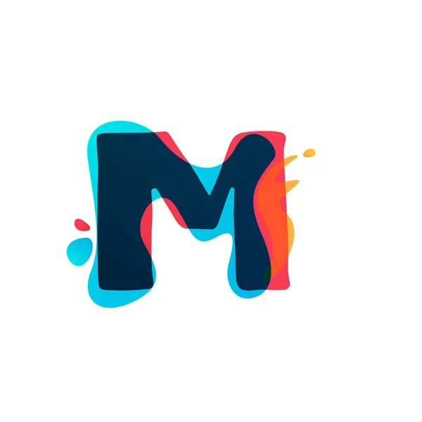 M-logo van de brief met kleurrijke aquarel spatten. — Stockvector