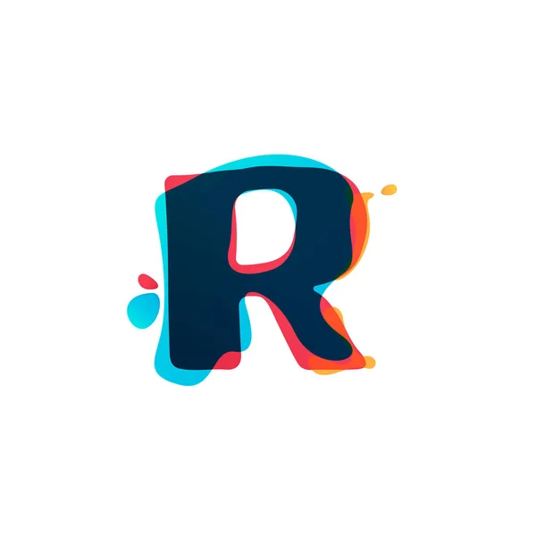 Logotipo de letra R con salpicaduras de acuarela coloridas . — Vector de stock