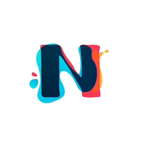 N letter logo with colorful watercolor splashes. — Stock Vector