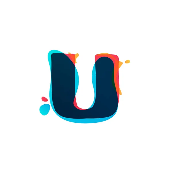 U letter logo with colorful watercolor splashes. — Stock Vector