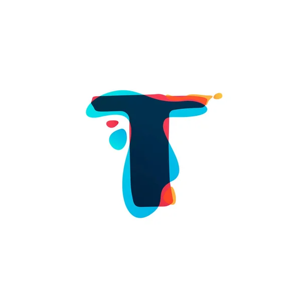 T Buchstabe Logo mit bunten Aquarell-Spritzern. — Stockvektor