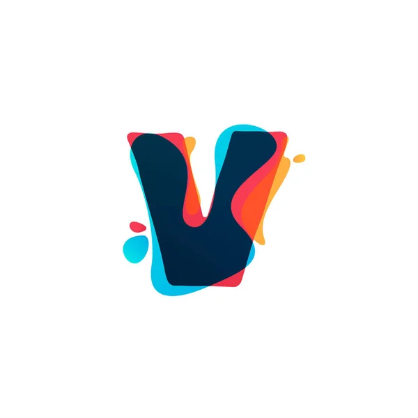 Logotipo V letra con salpicaduras de acuarela de colores . — Vector de stock