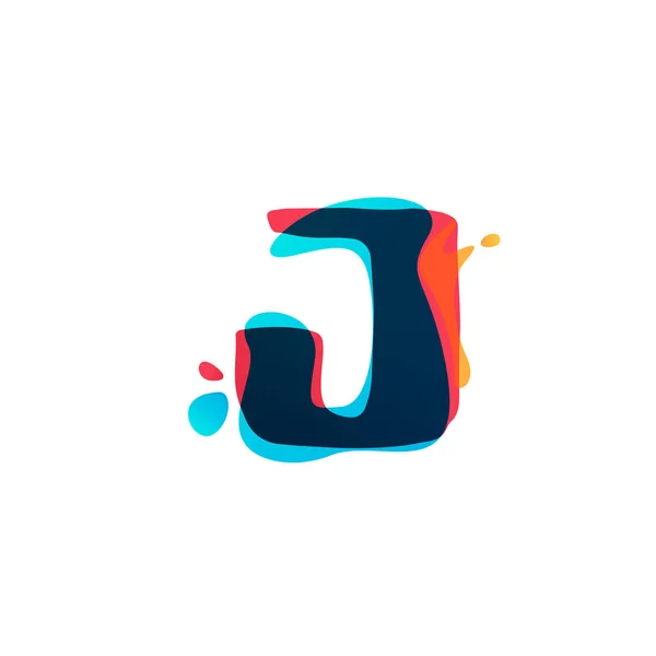 J Buchstabe Logo mit bunten Aquarell-Spritzern. — Stockvektor