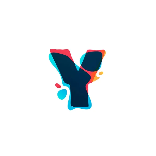 Y letter logo with colorful watercolor splashes. — Stock Vector