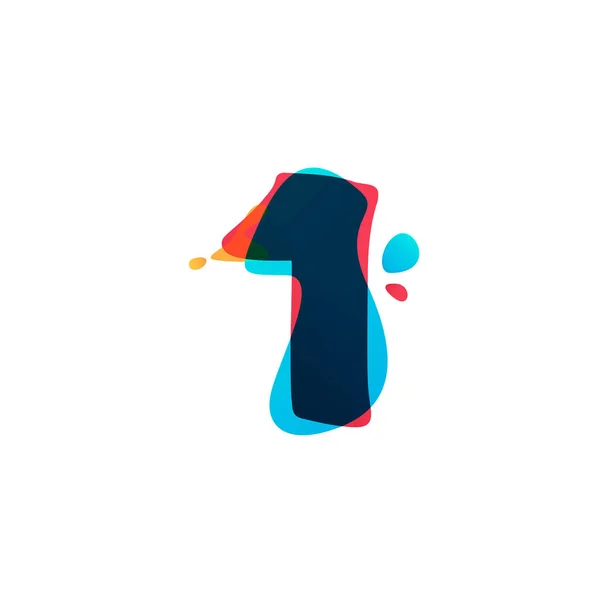 Nummer eins Logo mit Aquarell-Spritzern. — Stockvektor