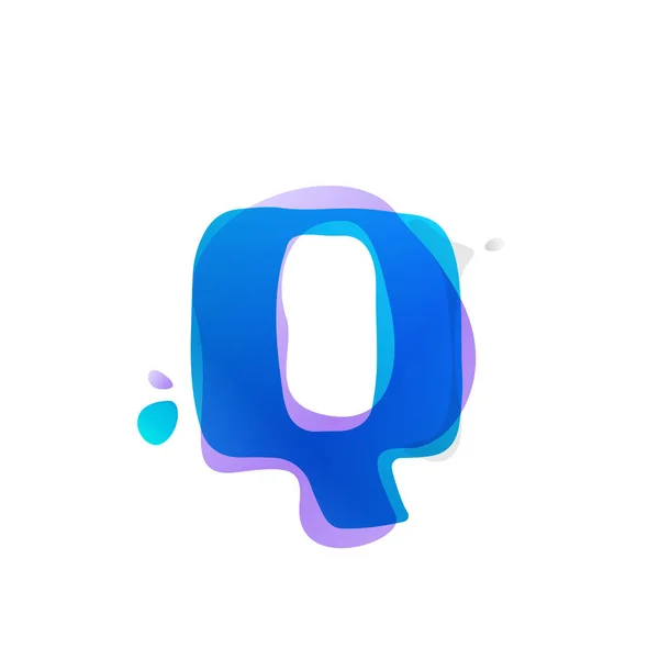 Q 水彩の水しぶきで文字ロゴ. — ストックベクタ