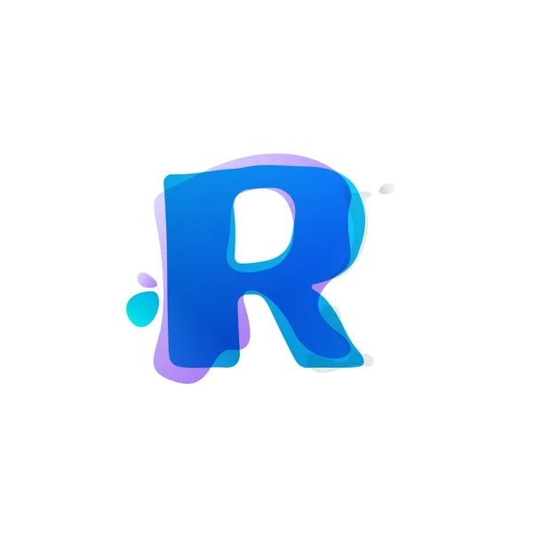 水彩の水しぶきで R の文字ロゴ. — ストックベクタ