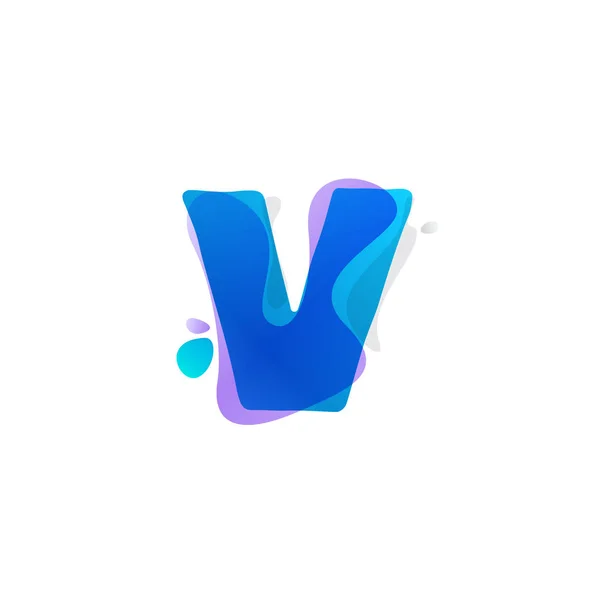 V letter logo with watercolor splashes. — Stock Vector