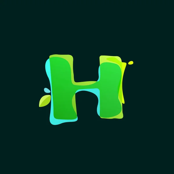 Logo lettre H avec éclaboussures d'aquarelle verte . — Image vectorielle