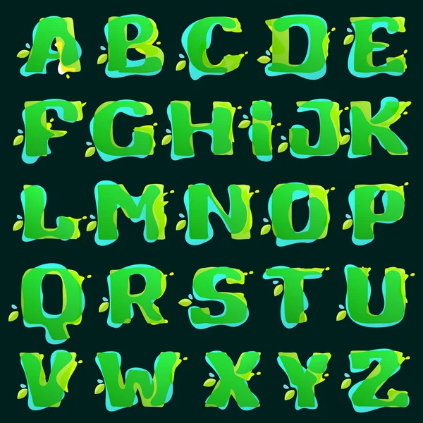 Αλφάβητο λογότυπα με πράσινες πιτσιλιές ακουαρέλα. — Διανυσματικό Αρχείο