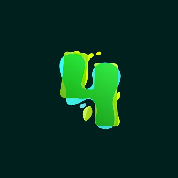 緑水彩水しぶきで 4 番ロゴ. — ストックベクタ