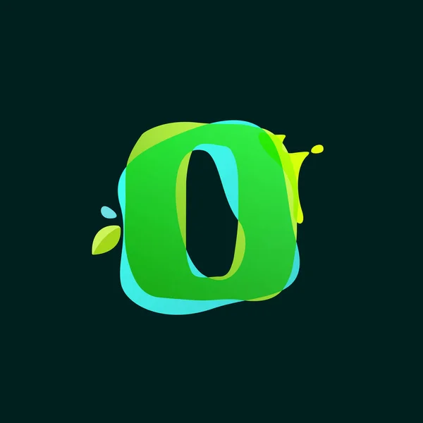 Αριθμό μηδέν λογότυπο με πράσινες πιτσιλιές ακουαρέλα. — Διανυσματικό Αρχείο