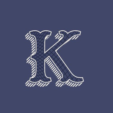 K harfi logo retro para tarzı çizgi deseni ile.