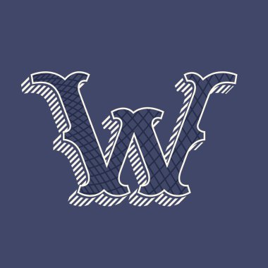 W harf logo retro para tarzı çizgi deseni ile.