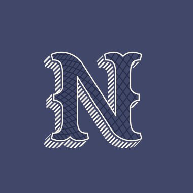 N harfi logo retro para tarzı çizgi deseni ile.