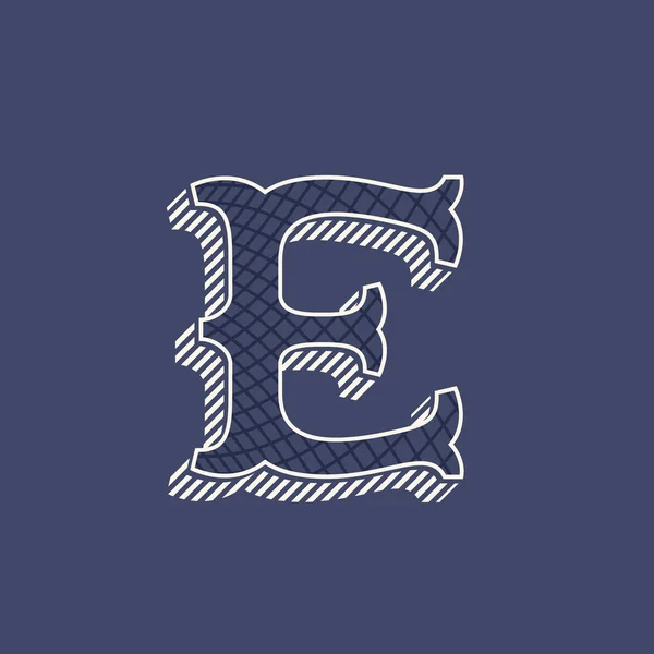 E letter logo im Retro-Geld-Stil mit Linienmuster. — Stockvektor