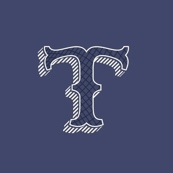レトロなお金ライン パターン スタイルの T 文字ロゴ. — ストックベクタ