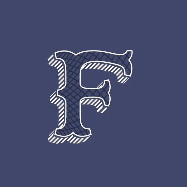 F písmeno logo ve stylu retro peníze s vzorek čáry. — Stockový vektor