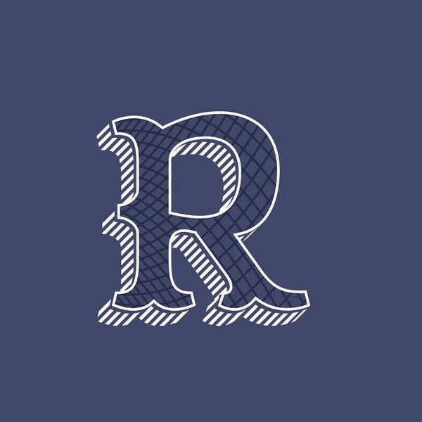 R harfi logo retro para tarzı çizgi deseni ile. — Stok Vektör
