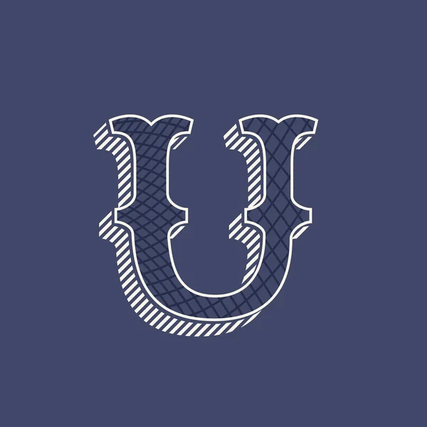 Logotipo de letra U em estilo de dinheiro retro com padrão de linha . —  Vetores de Stock