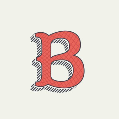 B harfi logosu. Retro Batı alfabesi ile doku hat. 