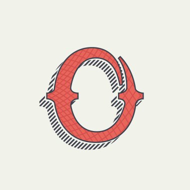 O mektup logo. Retro Batı alfabesi ile doku hat. 