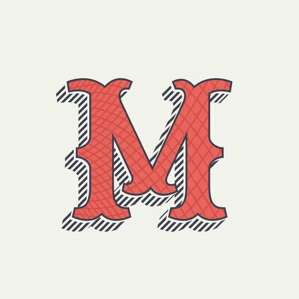 M 문자 로고입니다. 레트로 서양 알파벳 선 텍스처. — 스톡 벡터