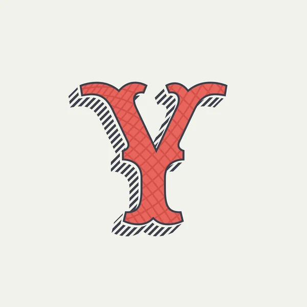 Y logo de la letra. Alfabeto occidental retro con textura de línea . — Vector de stock