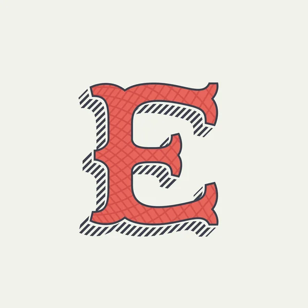 E Letter Logo. Westliches Retro-Alphabet mit Linientextur. — Stockvektor