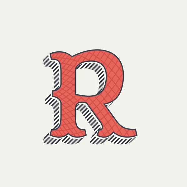 R letter logo. Retro western alphabet with line texture. — Stock Vector