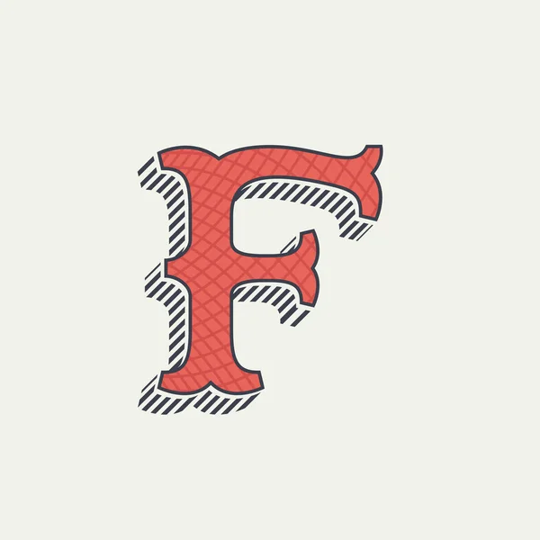 Το γράμμα F λογότυπο. Ρετρό δυτικές αλφάβητο με γραμμή υφή. — Διανυσματικό Αρχείο