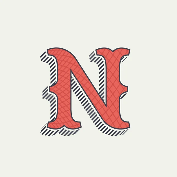 N letter logo. Retro western alphabet with line texture. — Stock Vector