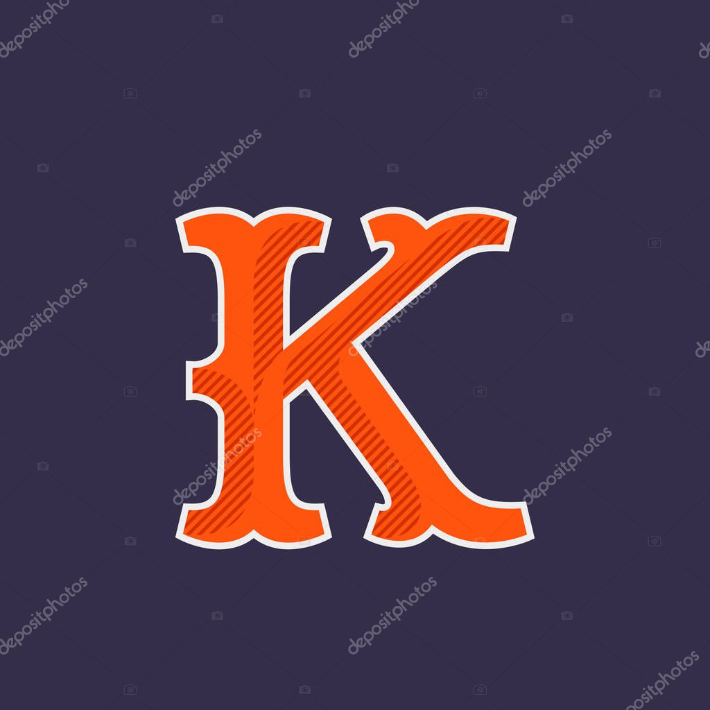 K letter logo. Simple and elegant font with diagonal line shadow. Vector vintage typography for your posters, club t-shirt, banner, etc.