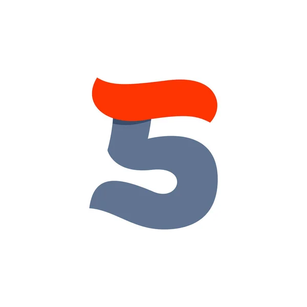 Logo numero cinque con linea bandiera rossa a velocità veloce . — Vettoriale Stock
