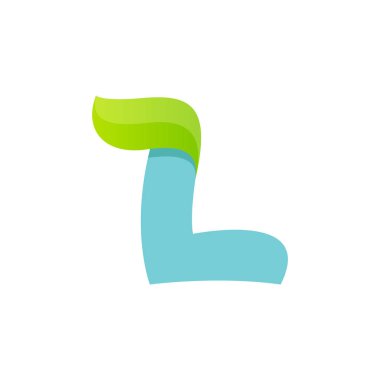L harfi logosu ile yaprak yeşil.