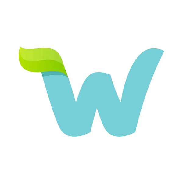 W lettera logo con foglia verde . — Vettoriale Stock