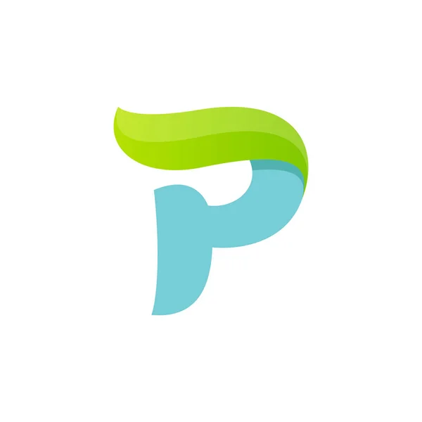 P γράμμα λογότυπο με πράσινο φύλλο. — Διανυσματικό Αρχείο