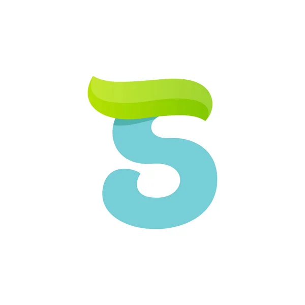 S ตัวอักษรโลโก้ที่มีใบสีเขียว . — ภาพเวกเตอร์สต็อก