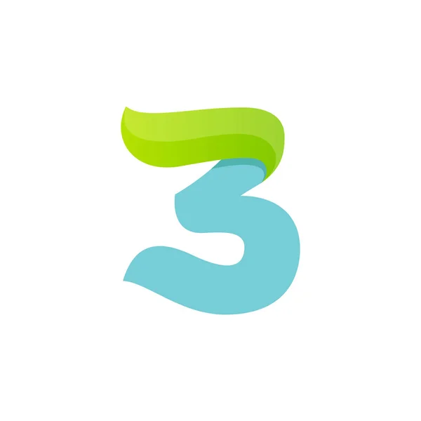 Logo numero tre con foglia verde . — Vettoriale Stock