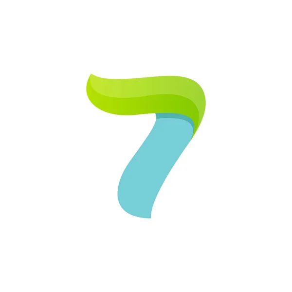 Zahl sieben Logo mit grünem Blatt. — Stockvektor